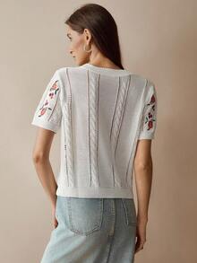 Florisole Women's Embroidered White Knit Sweater - White - View 2