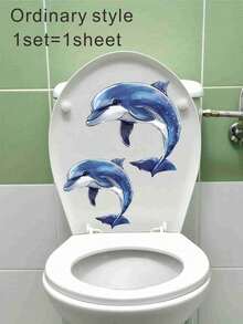 Glow-In-The-Dark Dolphin Toilet Stickers - 7.87x11.81inch PVC Bathroom Decor, Self-Adhesive Whimsical Blue & Black Dolphin Design For Home, Bathroom, And Toilet Decoration, Toilet Stickers Decals Fall Decor Bathroom Accessories - Multicolor - View 11