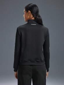 Powerista Chaqueta deportiva de manga larga con cremallera y cuello de capa de aire, corte holgado para mujer - Negro - Ver 2