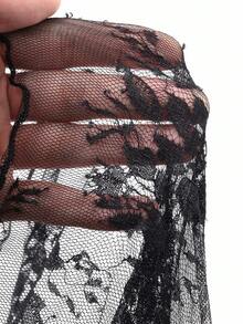 DAZY Vestido de encaje y parches elegante de longitud media para mujer, vestido de graduación de otoño - Negro - Ver 10