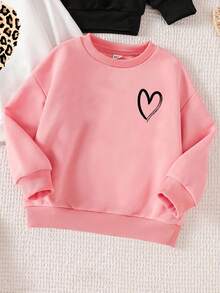 SHEIN 3pcs/Set Young Girl Casual Minimalistic Heart & Leopard Print Loose Thick Fleece Sweatshirts In Black, White, Pink For Autumn/Winter - Multicolor - View 5