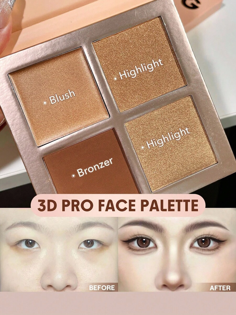 SHEGLAM 3D Pro Face Palette-Dune 四色輪廓腮紅盤 持久度高顯色度防汗閃光古銅色輪廓自然啞光輪廓輪廓和古銅色 品牌 美容 化妝 化妝品 適合女性與女孩 完美搭配冬季 Y2K 時尚 流行 生日禮物 假期 派對準備就緒 最佳顏色