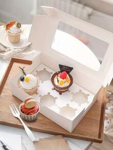 SHEIN 5 件/12 件 12 个带透明窗口的纸杯蛋糕盒 - 一次性糕点架，用于饼干、零食和甜点 - 非常适合日常家庭烘焙和派对学校用品食品袋食品盒适用于糖果巧克力饼干等。