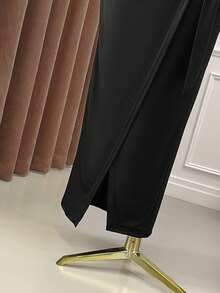 Rometta Váy dự tiệc mùa thu lấy cảm hứng từ phong cách Gothic cao cấp thanh lịch dành cho nữ cỡ lớn, váy dài tay màu đen, cổ chữ V ôm sát, thắt eo - màu đen - Xem 4