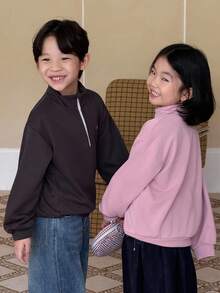 Genkimix Kids 男童宽松刺绣字母卫衣，深灰色 - 灰色 - 查看 2