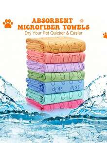 1/2 件超强吸水超细纤维狗毛巾 - 速干宠物美容浴巾，带有柔软卡通印花设计，适合小型犬到大型犬，可手洗 - 彩色 - 查看 8