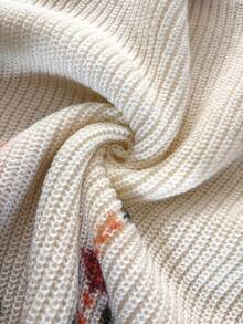 Florisole Áo len dệt kim cổ tròn tay raglan phối màu cổ điển - trắng - Xem 7