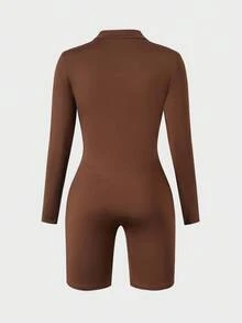 Teen GirlCasual All-Match Versatile Sports Street Yoga Skiing Diving Zip-Up Stand Collar Long Sleeve Shorts Tight Jumpsuit Fall Winter - Multicolor - View 4