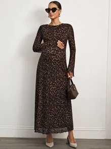 MaterniWear 休闲时尚豹纹宽松长袖孕妇装 - 棕色 - 查看 6