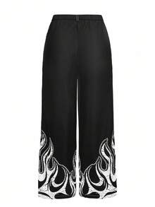 Y2Kool Studio Chunk 黑色、水钻、火焰、街头风、性感、Y2K、暗黑系、休闲宽松女裤，适合夏季、秋季、派对、聚会、度假、日常穿着。哥特风裤子、Emo风裤子、火焰裤、阔腿裤、喇叭裤，搭配灵感派对裤，时尚服装系列，新年穿搭。 - 黑色 - 查看 2