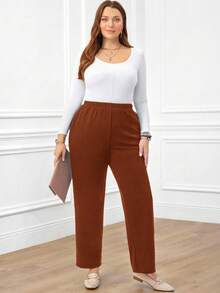 EMERY ROSE Quần dài màu đen thường ngày cỡ lớn có túi dành cho nữ - màu nâu - Xem 6