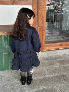 DAZY Infant/Toddler Girls' Ruffle Hem Korean Cartoon Letter Casual Dress - Navy Blue - View 2