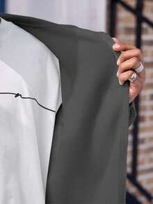 Manfinity Dauomo Áo hoodie dài tay có túi màu trơn dành cho nam, thường ngày cho mùa thu - Màu xám đen - Xem 8