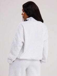 MUSERA 四分之一拉链宽松卫衣，宽松版型，返校季冬季舒适可爱休闲日常胶囊衣橱，Y2K街头风，灰色，春季款 - 淺灰色 - 查看 5