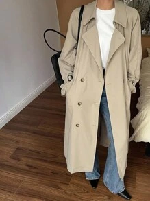 DAZY 秋冬新款宽松休闲加厚风衣女式常规外套女式大衣 - 卡其色 - 查看 3