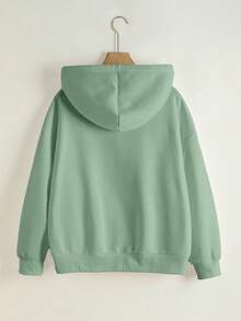 INAWLY Women's Fashionable Versatile Solid Color Drop Shoulder Long Sleeve Zip Up Sweatshirt, Autumn - Green - View 2