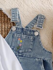 SHEIN Vintaside Kids 2 件装女婴 2025 春秋白色长袖 T 恤 + 牛仔背带裤休闲时尚服装，百搭 - 白色 - 查看 6