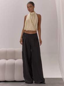 MUSERA 高领垂褶露背上衣，优雅性感，适合夜晚外出、度假、派对、节日聚会、春夏情人节等场合。 - 黃色 - 查看 3