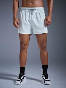 DRIFTMERE Men's Anti-Lost Drawstring Sports Shorts With Zipper Pockets - White - View 3