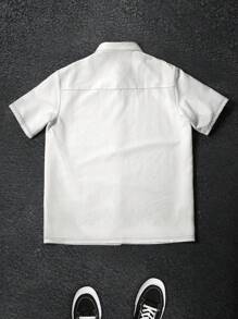 Claim Dot Men's Solid Color White Short Sleeve Single-Breasted Casual Button Up Shirt - White - View 4