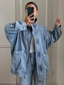 DAZY Autumn/Winter New Loose Casual Distressed Washed Women Denim Jacket And Coat Outerwear - Blue - View 4