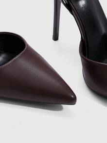 CUCCOO SZL Giày cao gót hở gót thời trang nữ có khóa trang trí - Màu nâu Sô-cô-la - Xem 6