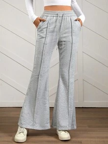 SHEIN LUNE 秋季教师灰色喇叭运动裤 秋冬季 - 灰色 - 查看 3