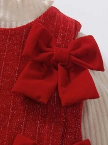 Elladie kids 2件套女童秋冬连衣裙，包含一件无袖罗纹针织拼色连衣裙，饰有红色蝴蝶结，以及一件柔软的高领罗纹毛衣。连衣裙采用微光面料，适合秋冬季节穿着，展现年轻女孩的甜美与成熟气质。 - 紅色 - 查看 6