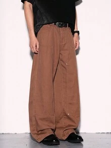 Manfinity Hypemode 大码男士纯色休闲牛仔裤 - 咖啡棕 - 查看 7