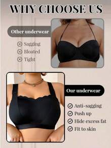 SHEIN 大码纯色贝壳边无钢圈文胸 - 黑色 - 查看 8