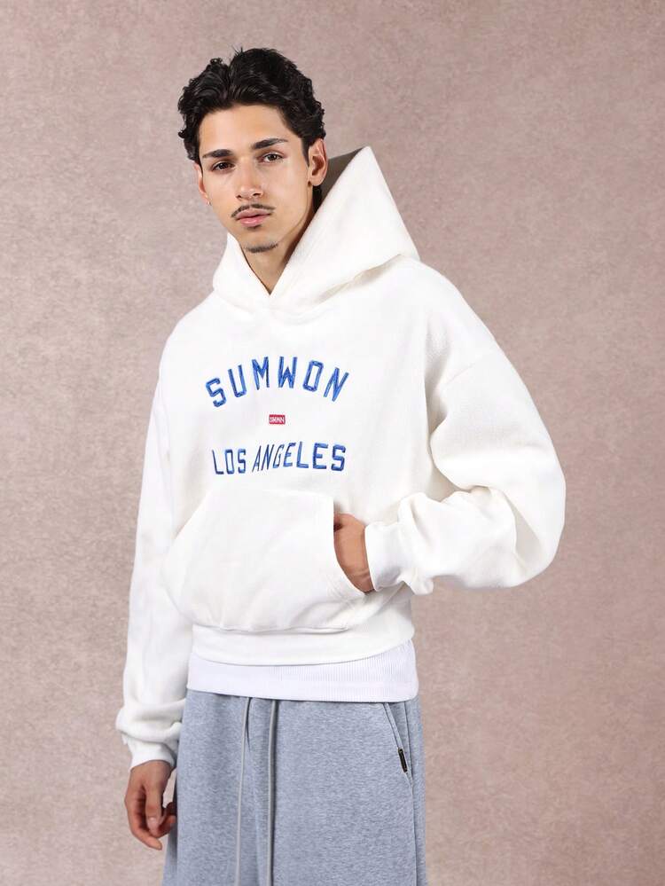 Cropped White Hoodie With Embroidered Logo Text