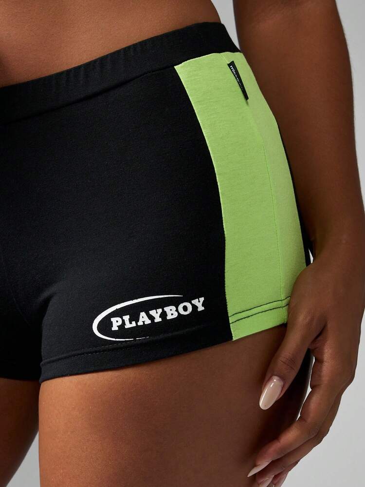 Missguided x Playboy Contrast Panel Active Booty Shorts Mid Rise Hot Summer Fitted Mini Length Y2K Style Retro Festival Clubwear Streetwear