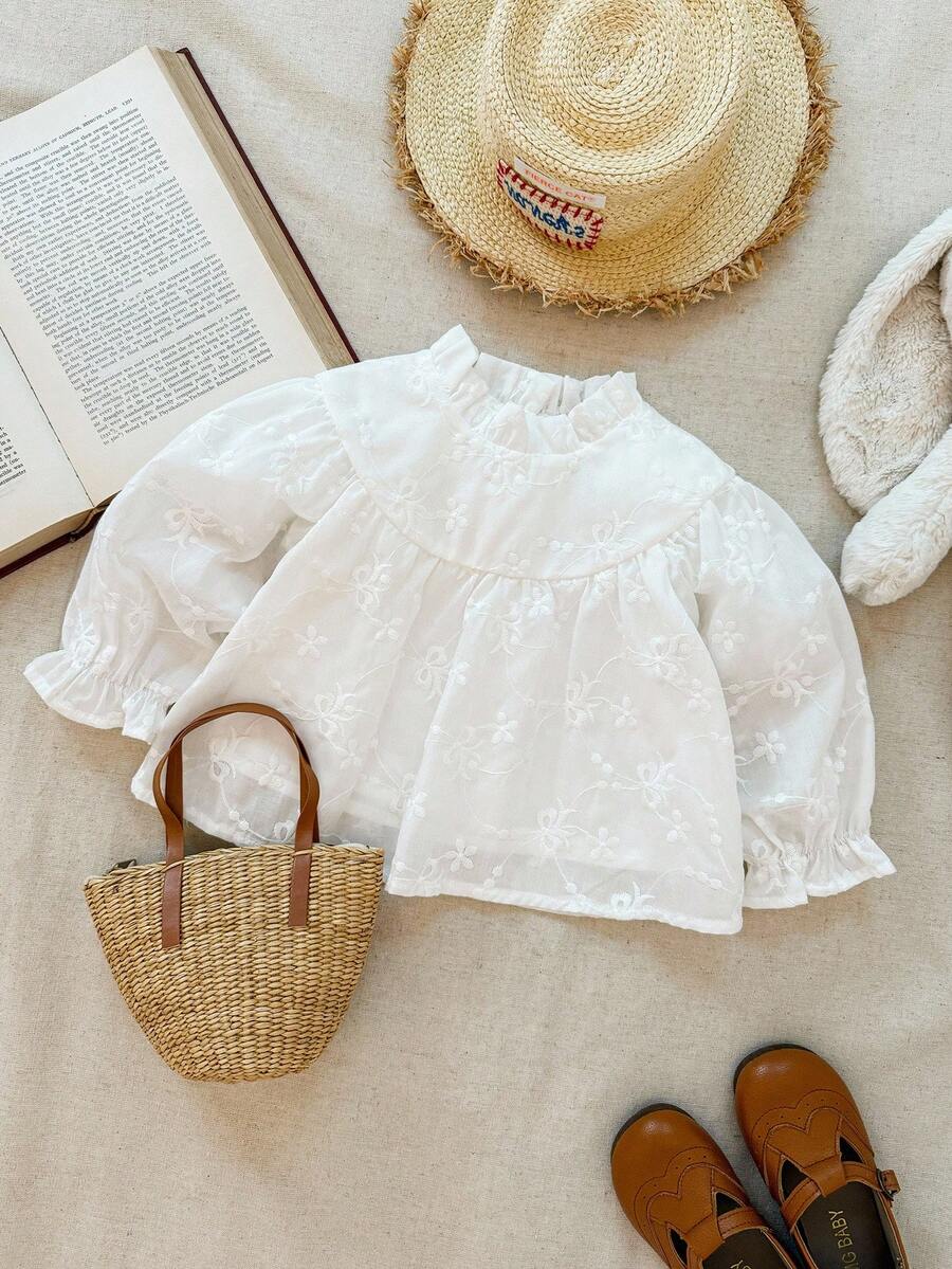 Blossori 女婴法式优雅荷叶边泡泡袖A字衬衫