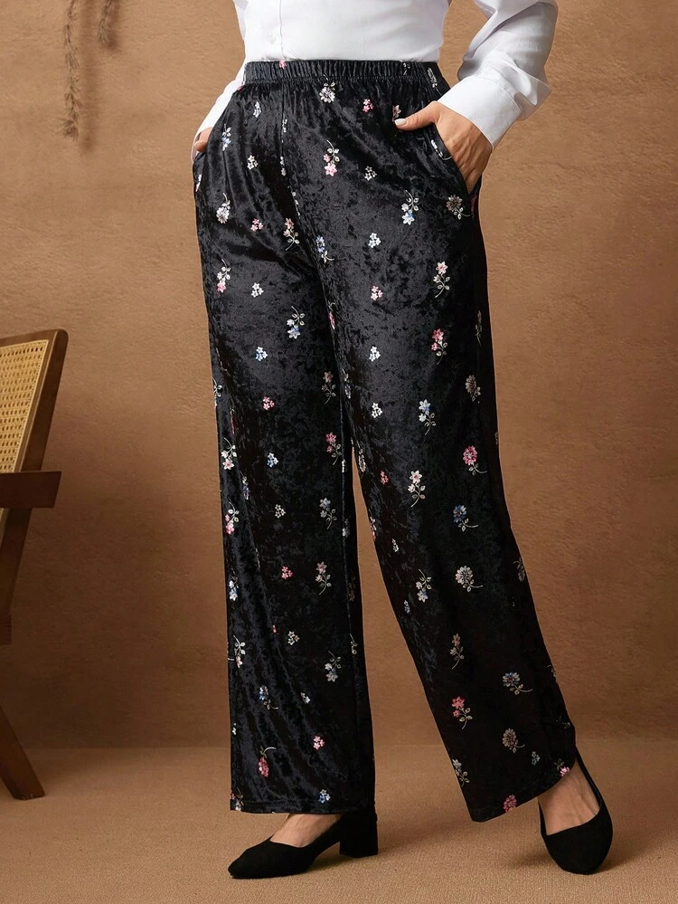 Plus Size Women's Casual Daily Black Long Pants With Pockets Winter Clothes For Women  Fall Clothes For Women