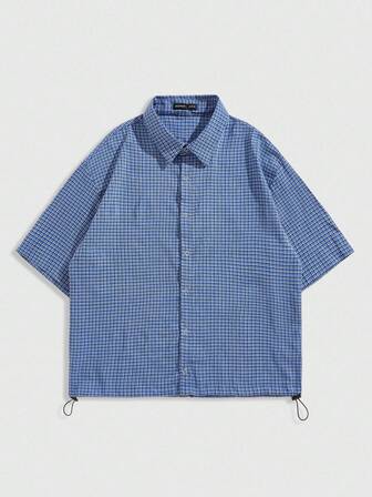 Prep Camicia casual a maniche corte con fantasia, vestibilità morbida, stile college per uomo