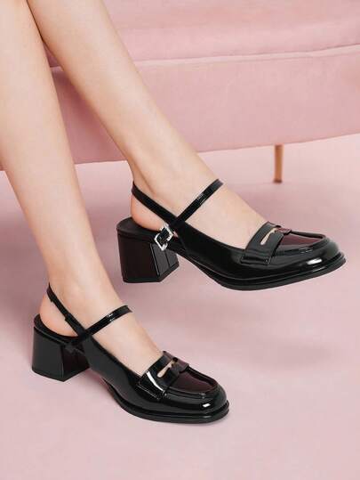 CUCCOO DOLLMOD 2025年夏季新款复古玛丽珍包头浅口鞋，时尚百搭黑色圆头粗高跟女鞋