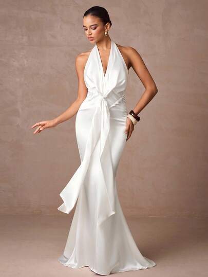 SHEIN x Lina Lumalex 女式露背缎面露背鱼尾连衣裙