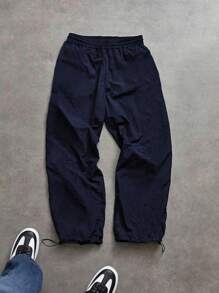 Manfinity Sport Corelite 男士字母印花抽绳腰宽松休闲运动裤健身服跑步裤，男士慢跑裤，男士健身裤，男士运动裤，运动裤，宽松健身服秋季透气运动裤 - 寶藍色 - 查看 2