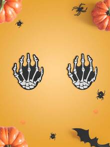 Notgurli 2pcs Halloween Funny Nipple Covers - Devil Hand & Skeleton, Black & White Contrast, Pasties For Nightclub, Bar, Party, Women Nipple Pasties Skeleton Nipple Pasties Spooky Nipple Pasties Halloween Nipple Pasties Summerween Bra Stickers - Black and White - View 1