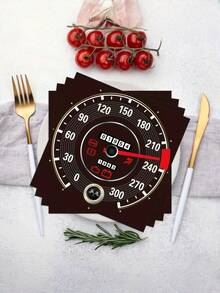 SHEIN 20pcs/40pcs/60pcs/100pcs Set,Double-Layer Dial Gauge Design Napkins For Car Racing & Sports-Themed Parties, Black With Golden Accents, Perfect For Birthdays And Events, Dining Decorations | Vintage Dial Design | Durable Paper Product - Multicolor - View 1