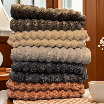SHEIN 1 套高品质珊瑚绒复古编织浴巾 - 超柔软厚实，30x14 英寸和 55x28 英寸，快干吸水，适用于水疗中心、健身房、酒店和家居装饰，5 种颜色浴室装饰秋季装饰，适合美容院家居浴室