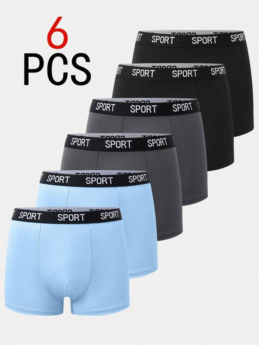 6件装青少年男童简约舒适字母弹力腰平角内裤