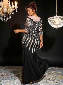 Cravure Vestido de fiesta elegante de talla grande con estampado digital de encaje