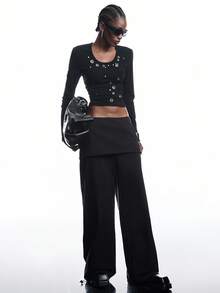 LYSMO 女士时尚通勤纯色低腰阔腿裤