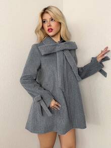 Sweetina Women's Solid Color Long Sleeve Cute Big Bowknot Cardigan, Autumn/Winter - Grey - View 3