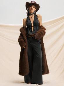 Easelle Easelle Y2K Style Halter Backless Wide Leg Pocket Plaid Necklaces, Sexy And Backless, Sweet And Cool On The Street Women Suit