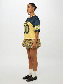 SUMWON WOMEN Varsity Jersey College Style Sporty Cheerleader Top Nostalgic Y2K Fashion Oversized Relaxed Number Print School Spirit Aesthetic Bold Casual Streetwear Prep School Retro Vibe Team Look - Yellow - View 6