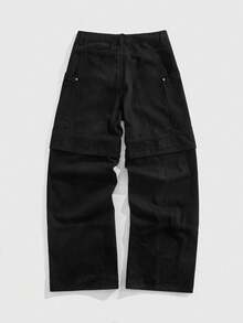 ROMWE MEN Street Life 男士时尚百搭铆钉装饰宽松牛仔裤 - 黑色 - 查看 8