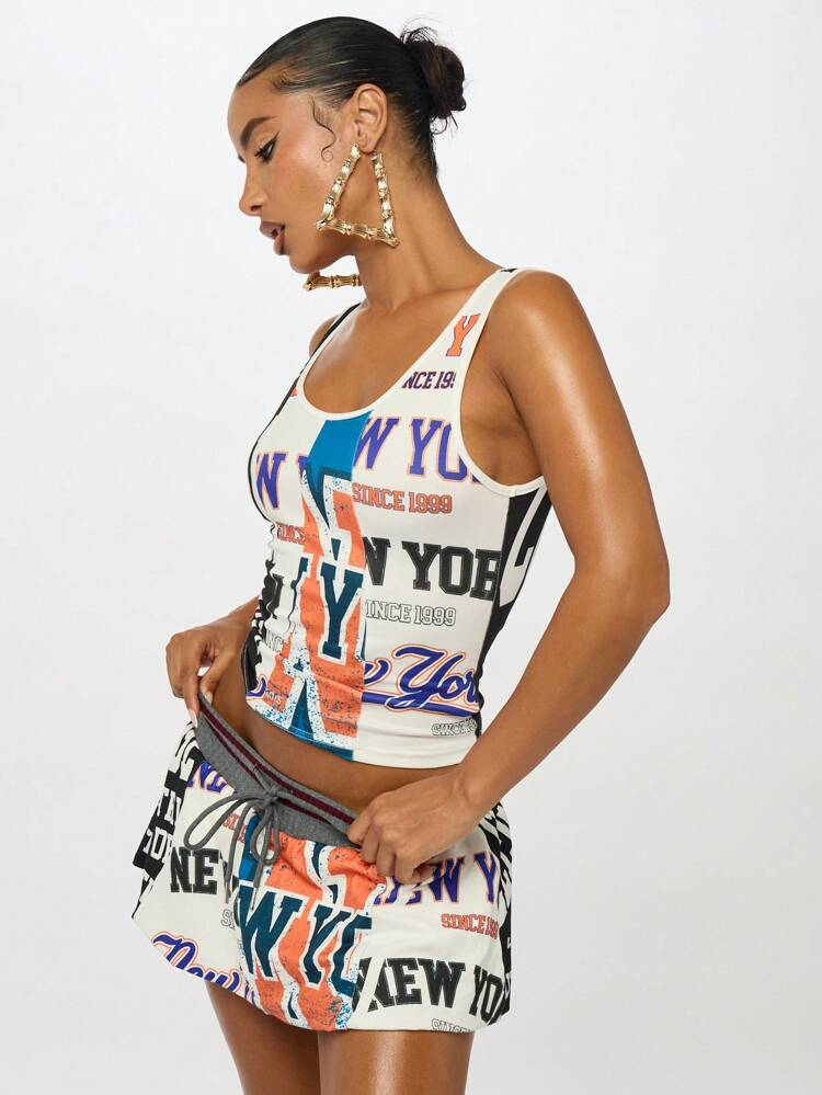 SUMWON WOMEN Retro Urban Graphic Tank Top With Varsity Print