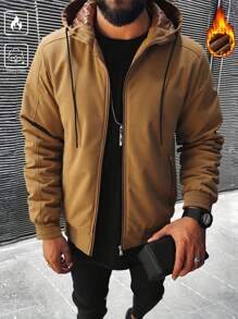 Manfinity Homme Men's Long Sleeve Retro Hooded Winter Coat, Winter Fashion, Warm, Fall - Coffee Brown - View 3